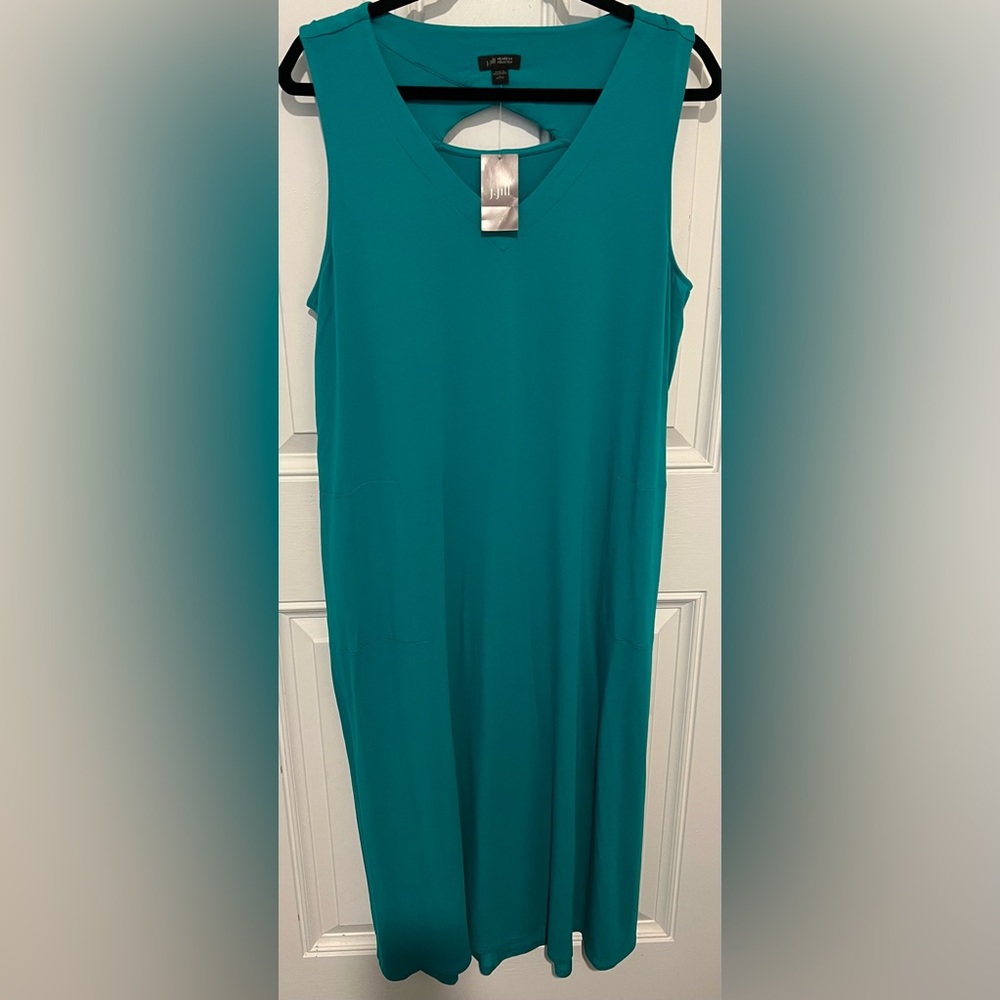 J. Jill Wearever Collection Maxi Dress Stretch Teal Sz Large Petite Flowy NWT! - Picture 2 of 14